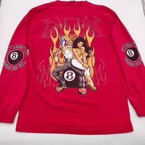 Vtg 90s Style MASTER Red Flame 8 Ball USA Mens M Long Sleeve Hits Y2K AAA Tag